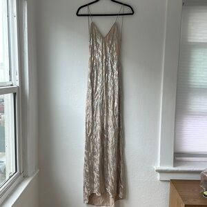 Zara Metallic Beige and Silver Slip Maxi Dress